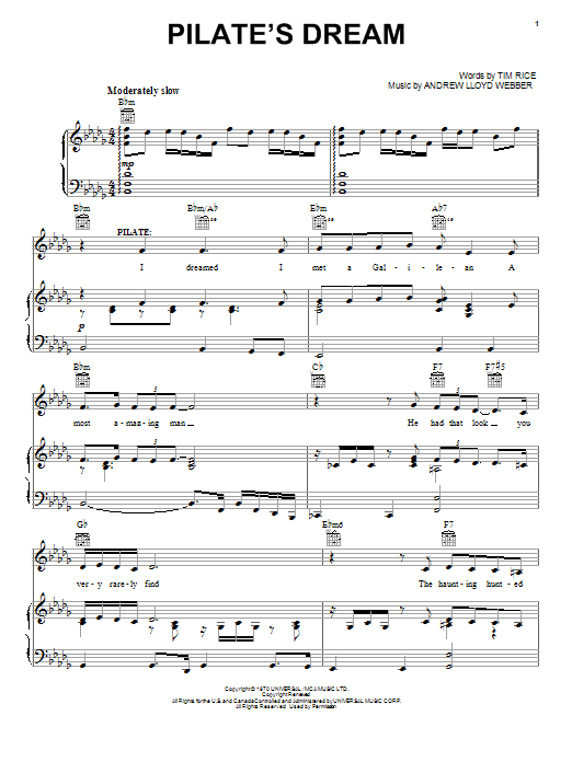 Learn to play Andrew Lloyd Webber Pilate's Dream sheet music for Piano, Vocal & Guitar (Right-Hand Melody) in minutes. Andrew Lloyd Webber Pilate's Dream sheet music notes and chords. Download Printable PDF.