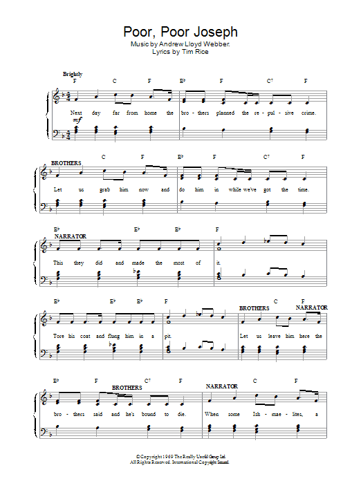 Learn to play Andrew Lloyd Webber Poor Poor Joseph sheet music for Piano, Vocal & Guitar (Right-Hand Melody) in minutes. Price: 7.7900$ Andrew Lloyd Webber Poor Poor Joseph sheet music notes and chords. Download Printable PDF.