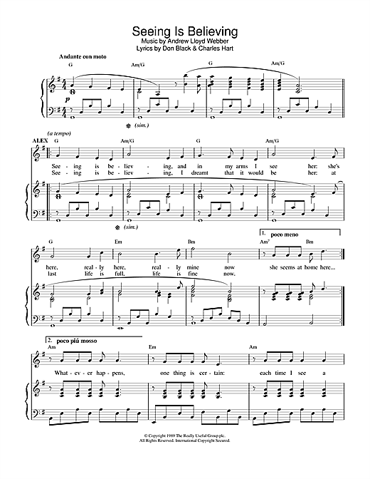 Andrew Lloyd Webber Seeing Is Believing (from Aspects of Love) sheet music notes and chords. Download Printable PDF.