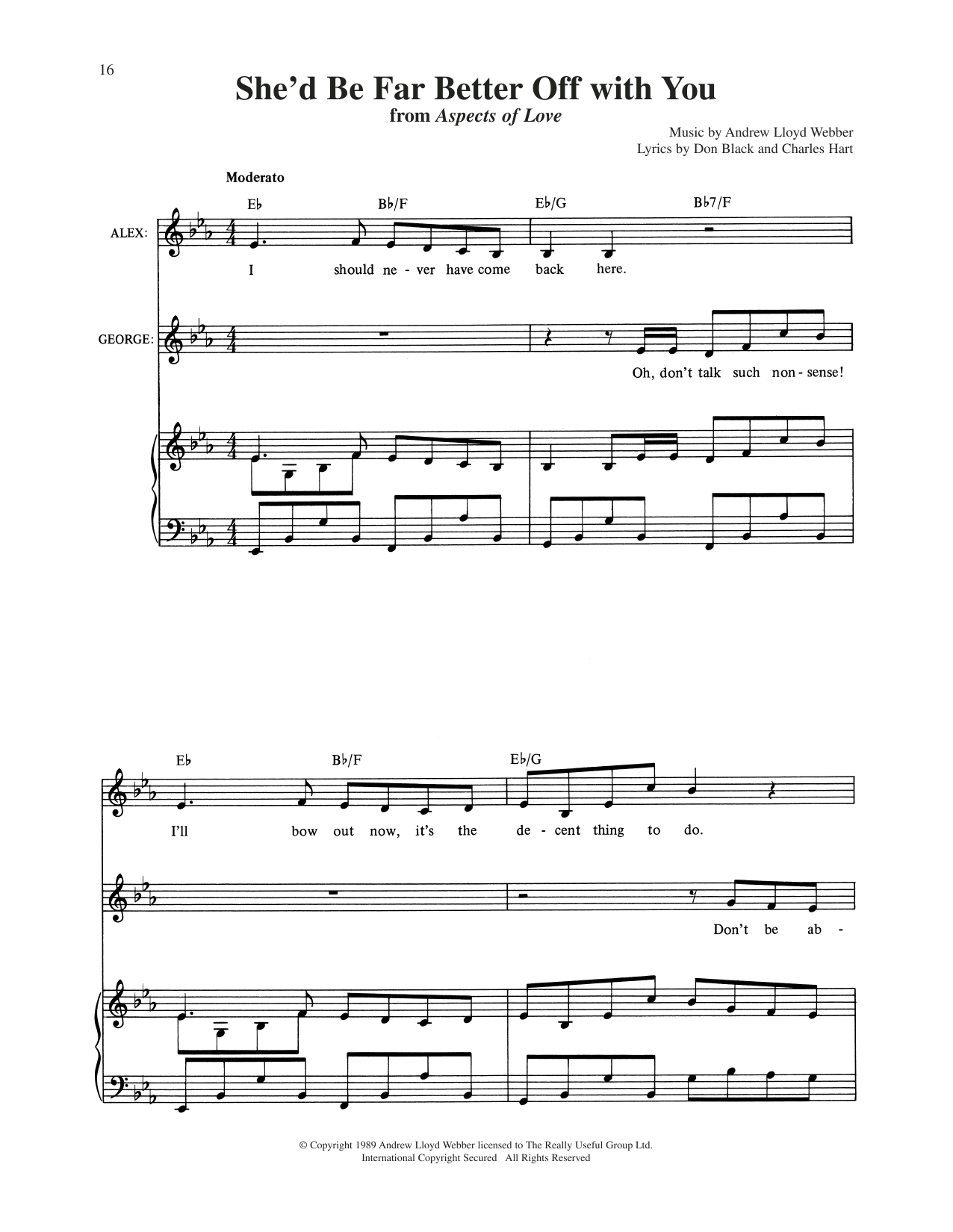 Andrew Lloyd Webber She'd Be Far Better Off With You (from Aspects Of Love) sheet music notes and chords. Download Printable PDF.
