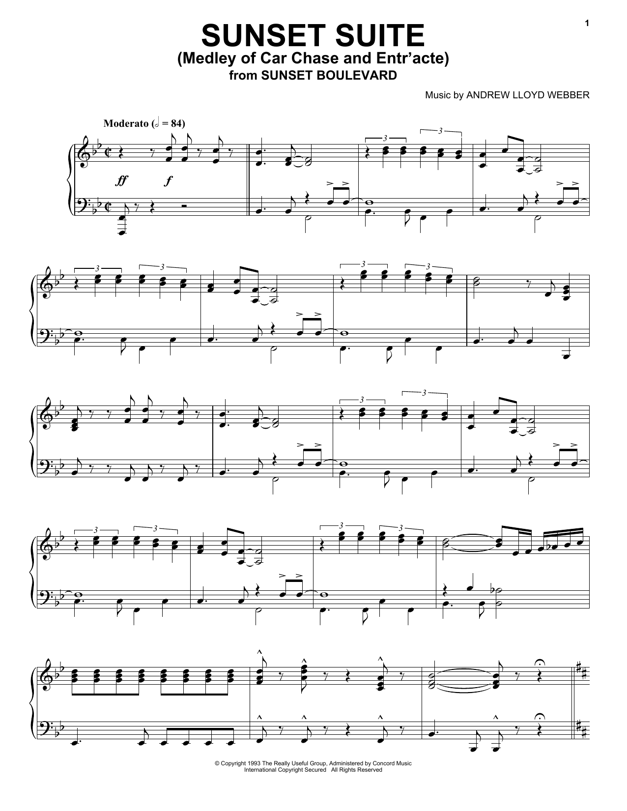 Learn to play Andrew Lloyd Webber Sunset Suite (Medley Of Car Chase And Entr'acte) sheet music for Piano Solo in minutes. Price: 6.9900$ Andrew Lloyd Webber Sunset Suite (Medley Of Car Chase And Entr'acte) sheet music notes and chords arranged for Piano Solo