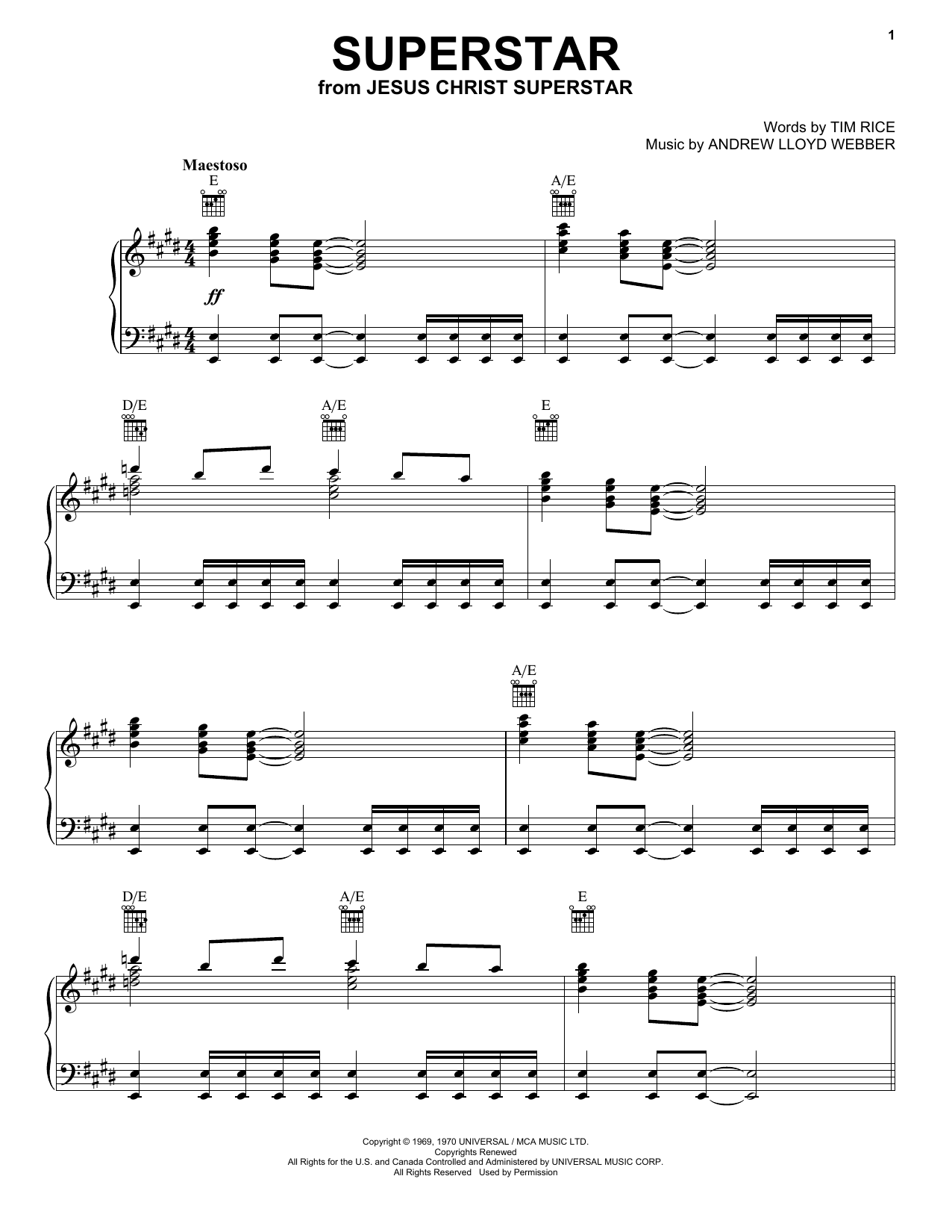 Andrew Lloyd Webber Superstar sheet music notes and chords. Download Printable PDF.