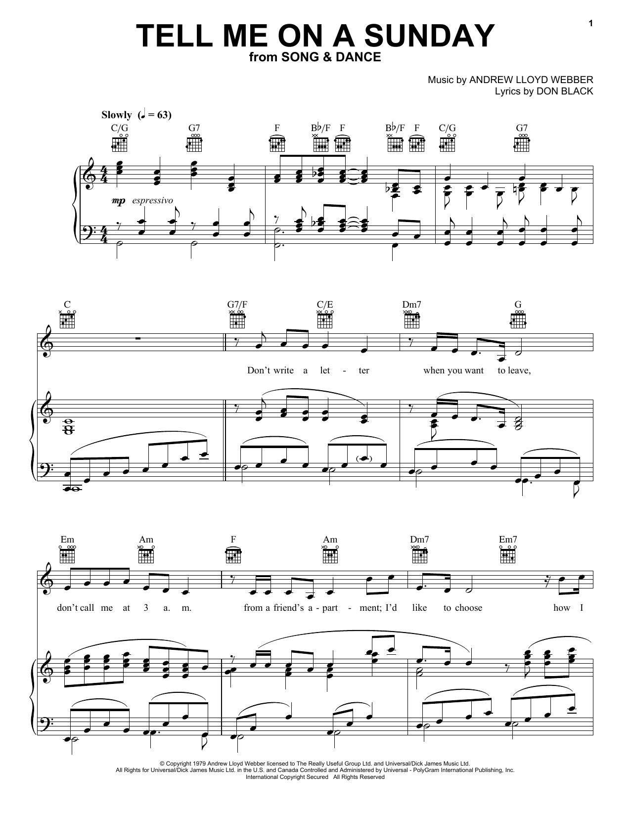Andrew Lloyd Webber Tell Me On A Sunday sheet music notes and chords. Download Printable PDF.