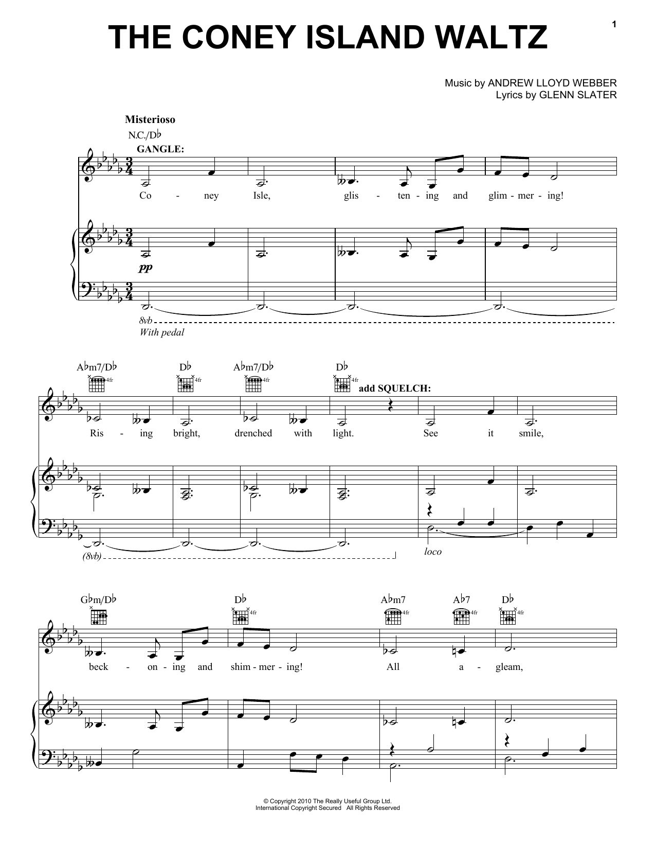Learn to play Andrew Lloyd Webber The Coney Island Waltz sheet music for Piano, Vocal & Guitar Chords (Right-Hand Melody) in minutes. Price: 7.8900$ Andrew Lloyd Webber The Coney Island Waltz sheet music notes and chords arranged for Piano, Vocal & Guitar Chords (Right-Hand Melody)