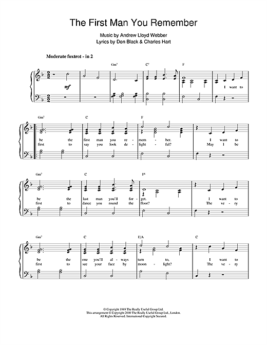 Andrew Lloyd Webber The First Man You Remember (from Aspects Of Love) sheet music notes and chords. Download Printable PDF.