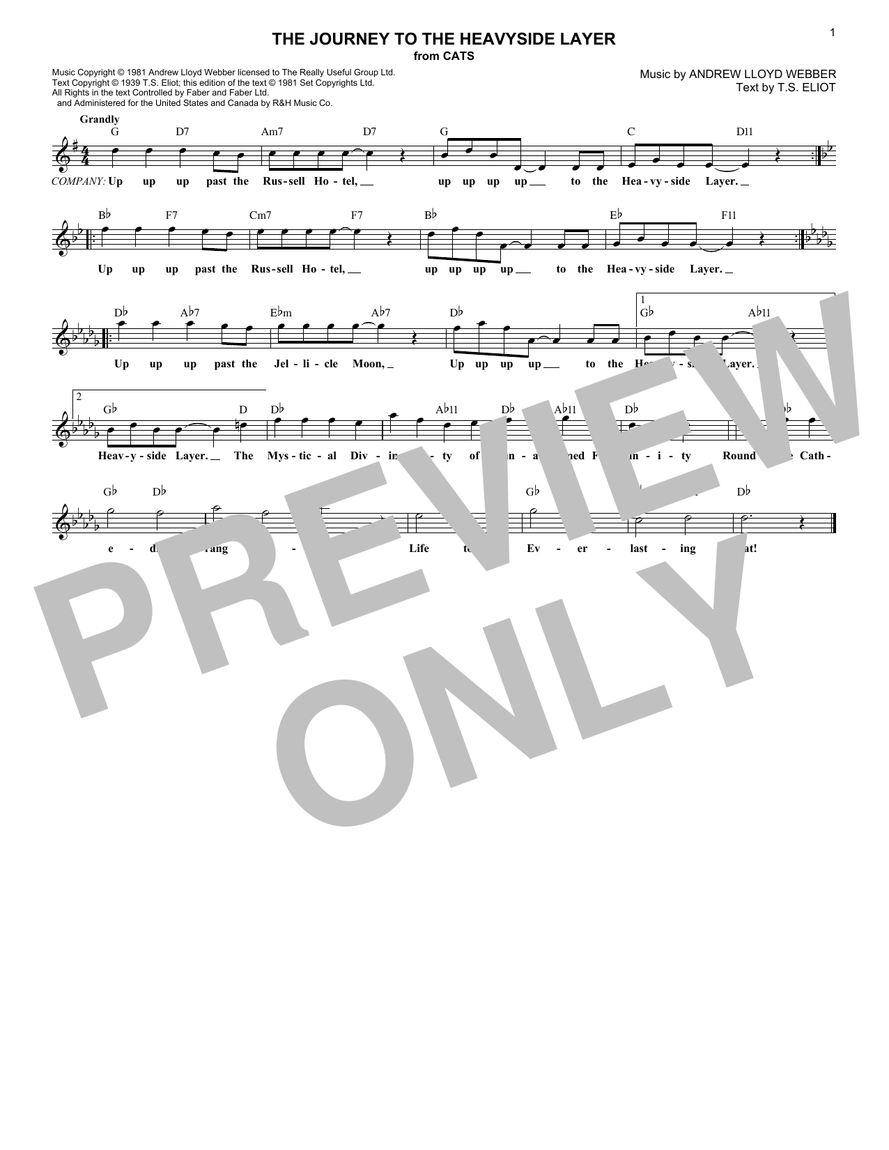 Learn to play Andrew Lloyd Webber The Journey To The Heavyside Layer (from Cats) sheet music for Lead Sheet / Fake Book in minutes. Price: 5.9900$ Andrew Lloyd Webber The Journey To The Heavyside Layer (from Cats) sheet music notes and chords arranged for Lead Sheet / Fake Book
