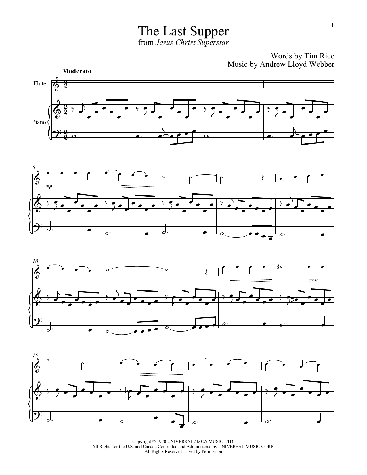 Andrew Lloyd Webber The Last Supper (from Jesus Christ Superstar) sheet music notes and chords. Download Printable PDF.