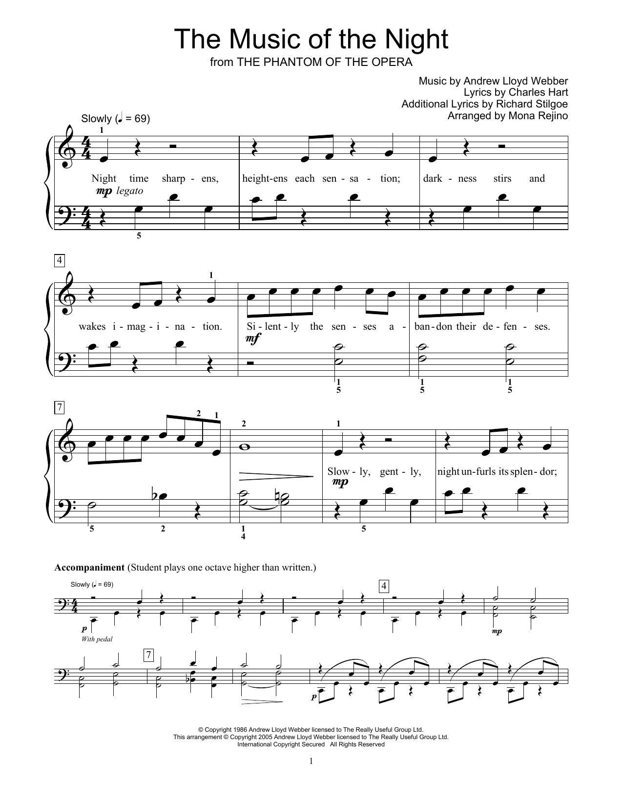 hermosa recoger autobús Andrew Lloyd Webber "The Music Of The Night (from The Phantom Of The Opera)  (arr. Mona Rejino)" Sheet Music PDF Notes, Chords | Broadway Score  Educational Piano Download Printable. SKU: 418863