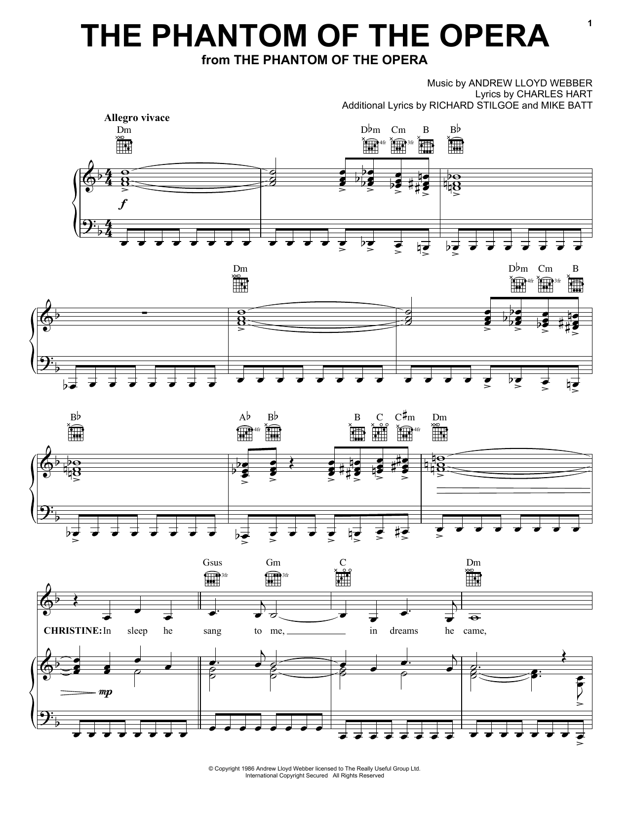 Learn to play Andrew Lloyd Webber The Phantom Of The Opera sheet music for Piano, Vocal & Guitar (Right-Hand Melody) in minutes. Andrew Lloyd Webber The Phantom Of The Opera sheet music notes and chords. Download Printable PDF.