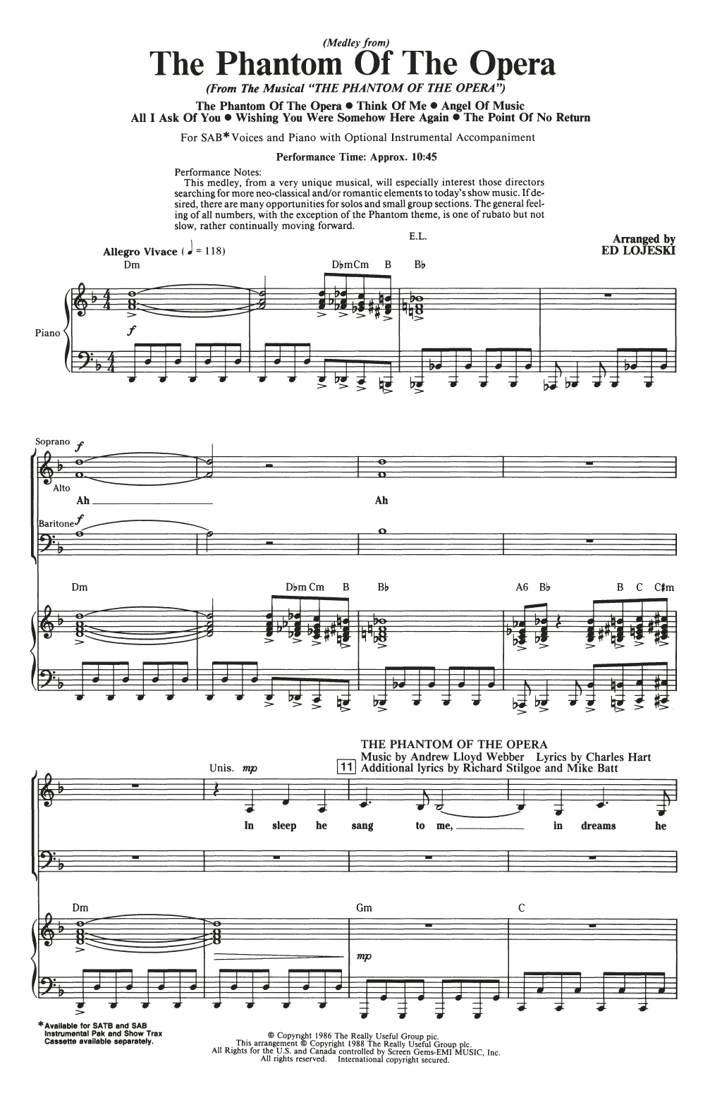 Piano Accompaniment Sheet Music Vocal Andrew Lloyd Webber: In Concert SAB SAB 