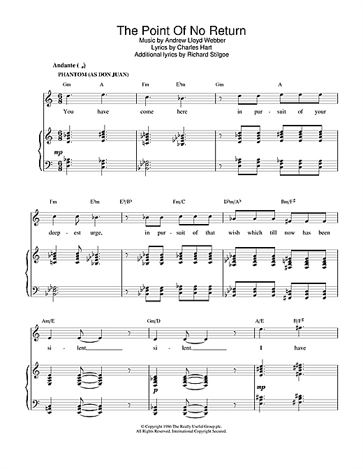 Andrew Lloyd Webber The Point Of No Return (from The Phantom Of The Opera) sheet music notes and chords. Download Printable PDF.