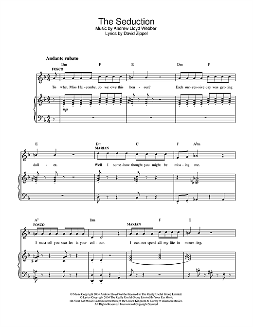 Andrew Lloyd Webber The Seduction (from The Woman In White) sheet music notes and chords arranged for Lead Sheet / Fake Book