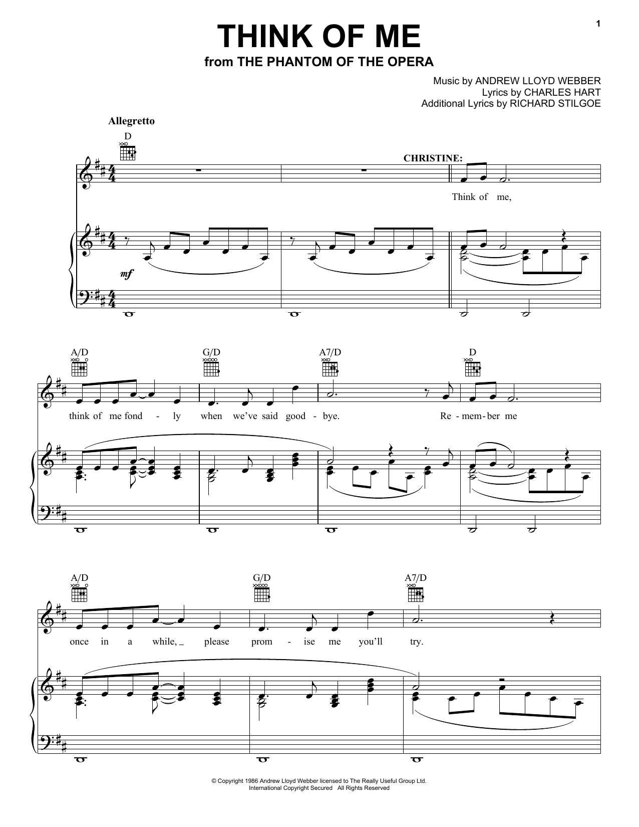 Andrew Lloyd Webber Think Of Me From The Phantom Of The Opera Sheet Music Pdf Notes Chords Film Tv Score Big Note Piano Download Printable Sku 92243