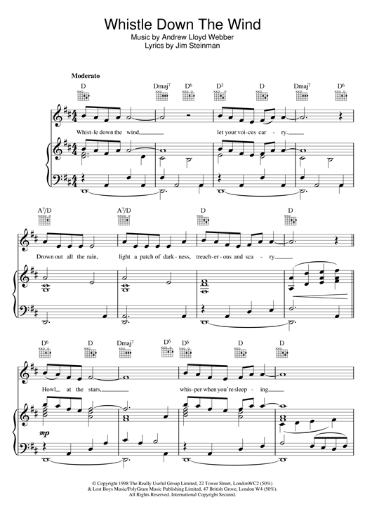 Andrew Lloyd Webber Whistle Down The Wind sheet music notes and chords. Download Printable PDF.