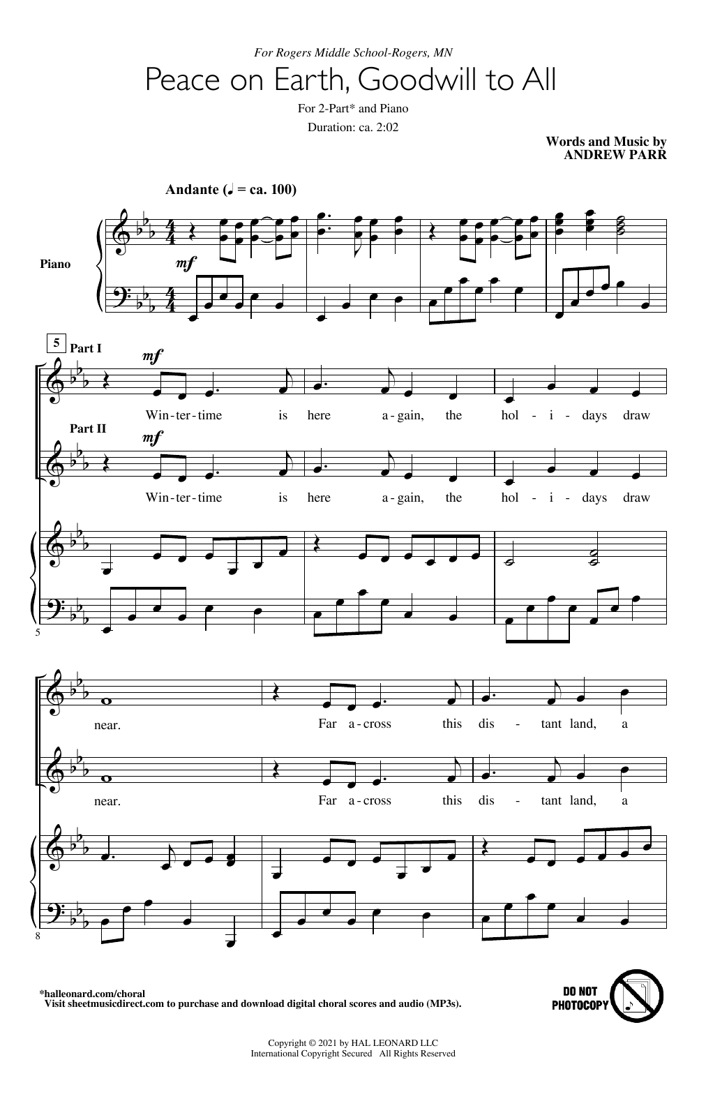 Learn to play Andrew Parr Peace On Earth, Goodwill To All sheet music for 2-Part Choir in minutes. Price: 5.8900$ Andrew Parr Peace On Earth, Goodwill To All sheet music notes and chords. Download Printable PDF.