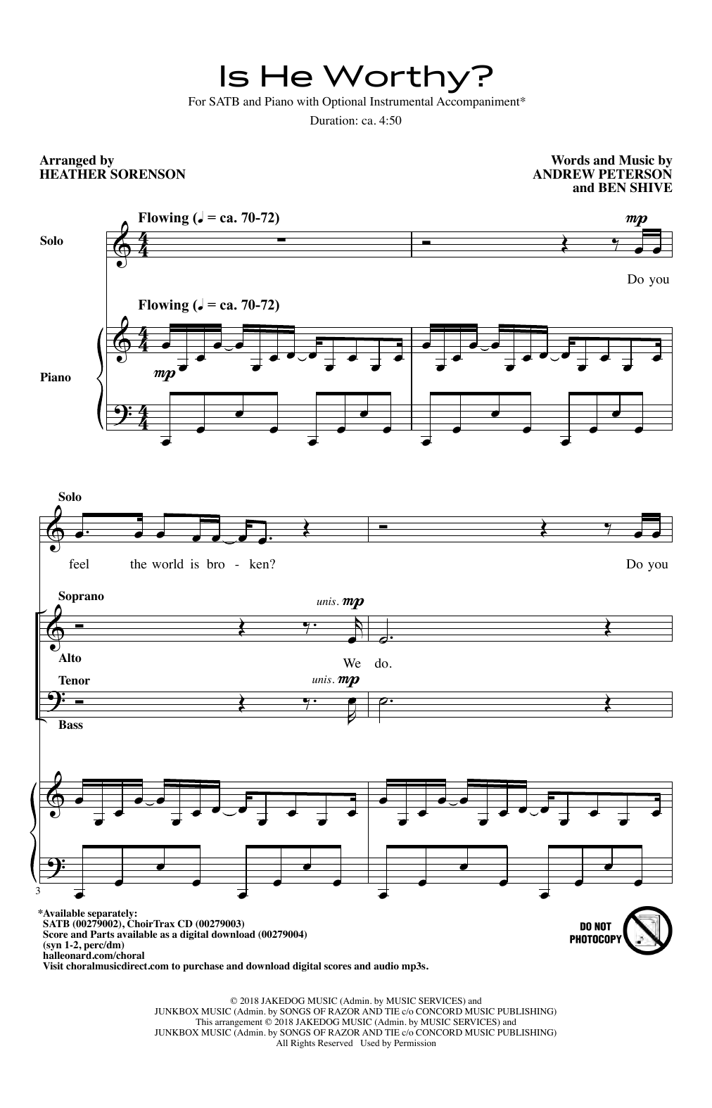 Andrew Peterson and Ben Shive Is He Worthy? (arr. Heather Sorenson) sheet music notes and chords. Download Printable PDF.