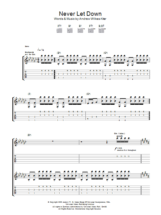 Andrew WK Never Let Down sheet music notes and chords. Download Printable PDF.
