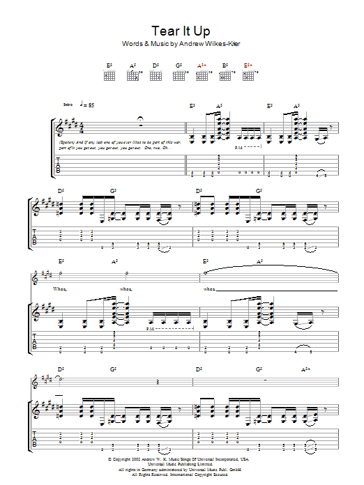 Andrew WK Tear It Up sheet music notes and chords. Download Printable PDF.