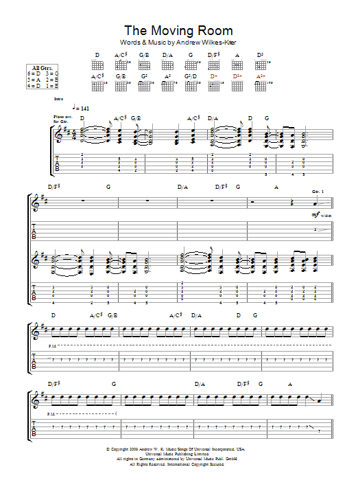 Andrew WK The Moving Room sheet music notes and chords. Download Printable PDF.