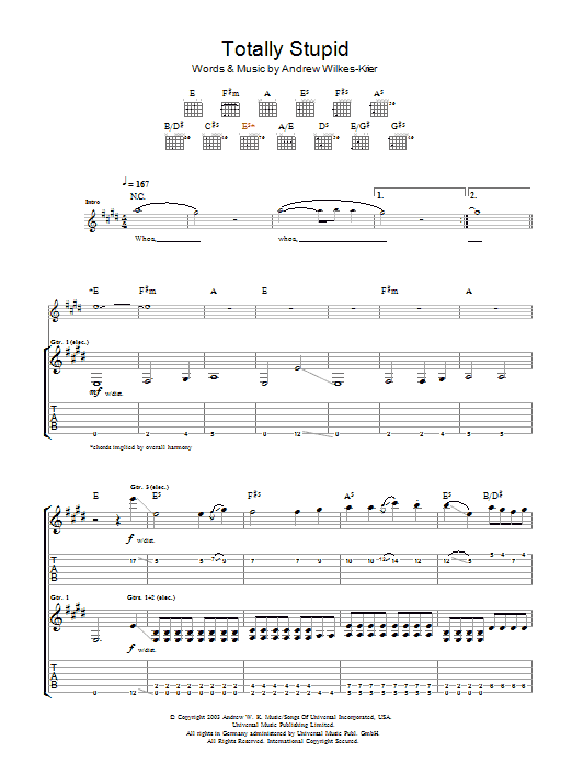 Andrew WK Totally Stupid sheet music notes and chords. Download Printable PDF.