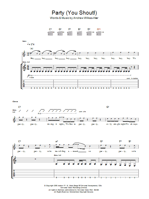 Andrew WK We Party (You Shout) sheet music notes and chords. Download Printable PDF.