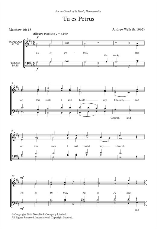 Andrew Wells Tu Es Petrus sheet music notes and chords. Download Printable PDF.
