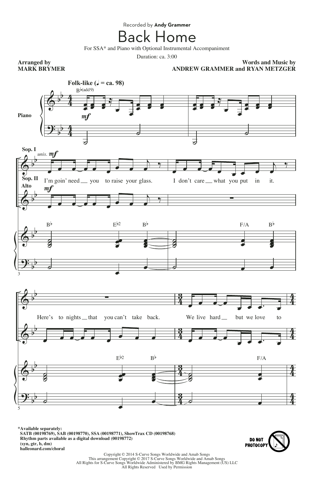 Andy Grammer Back Home (arr. Mark Brymer) sheet music notes and chords. Download Printable PDF.