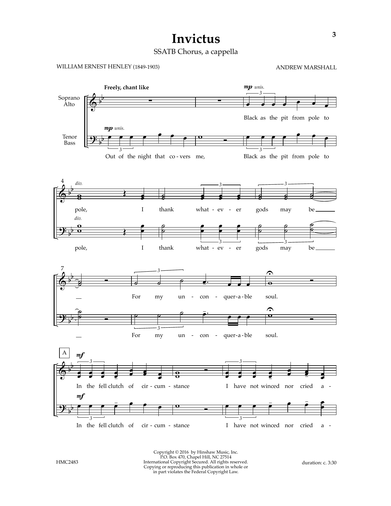 Andy Marshall Invictus sheet music notes and chords. Download Printable PDF.