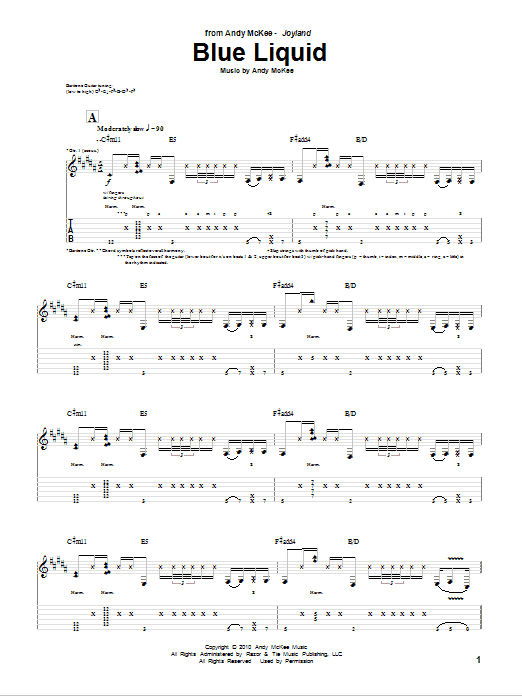 Andy McKee Blue Liquid sheet music notes and chords. Download Printable PDF.