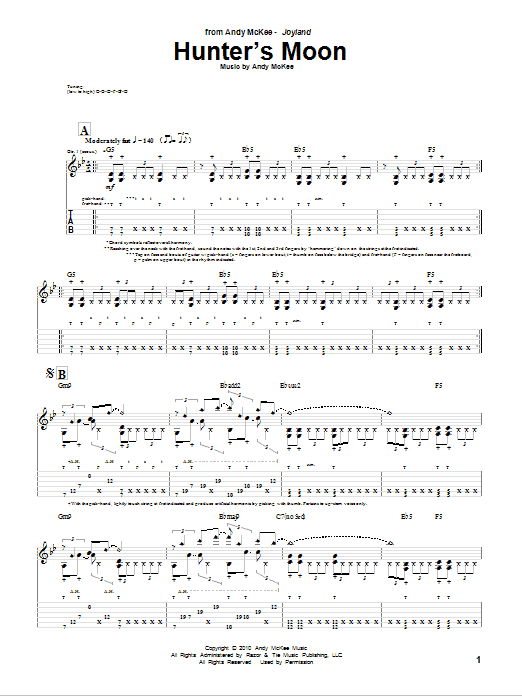 Andy McKee Hunter's Moon sheet music notes and chords. Download Printable PDF.