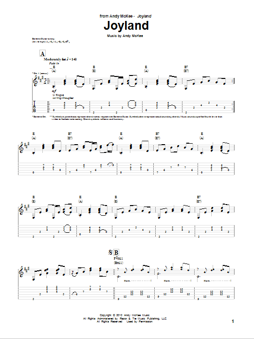 Andy McKee Joyland sheet music notes and chords. Download Printable PDF.