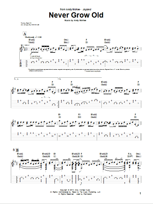 Andy McKee Never Grow Old sheet music notes and chords. Download Printable PDF.