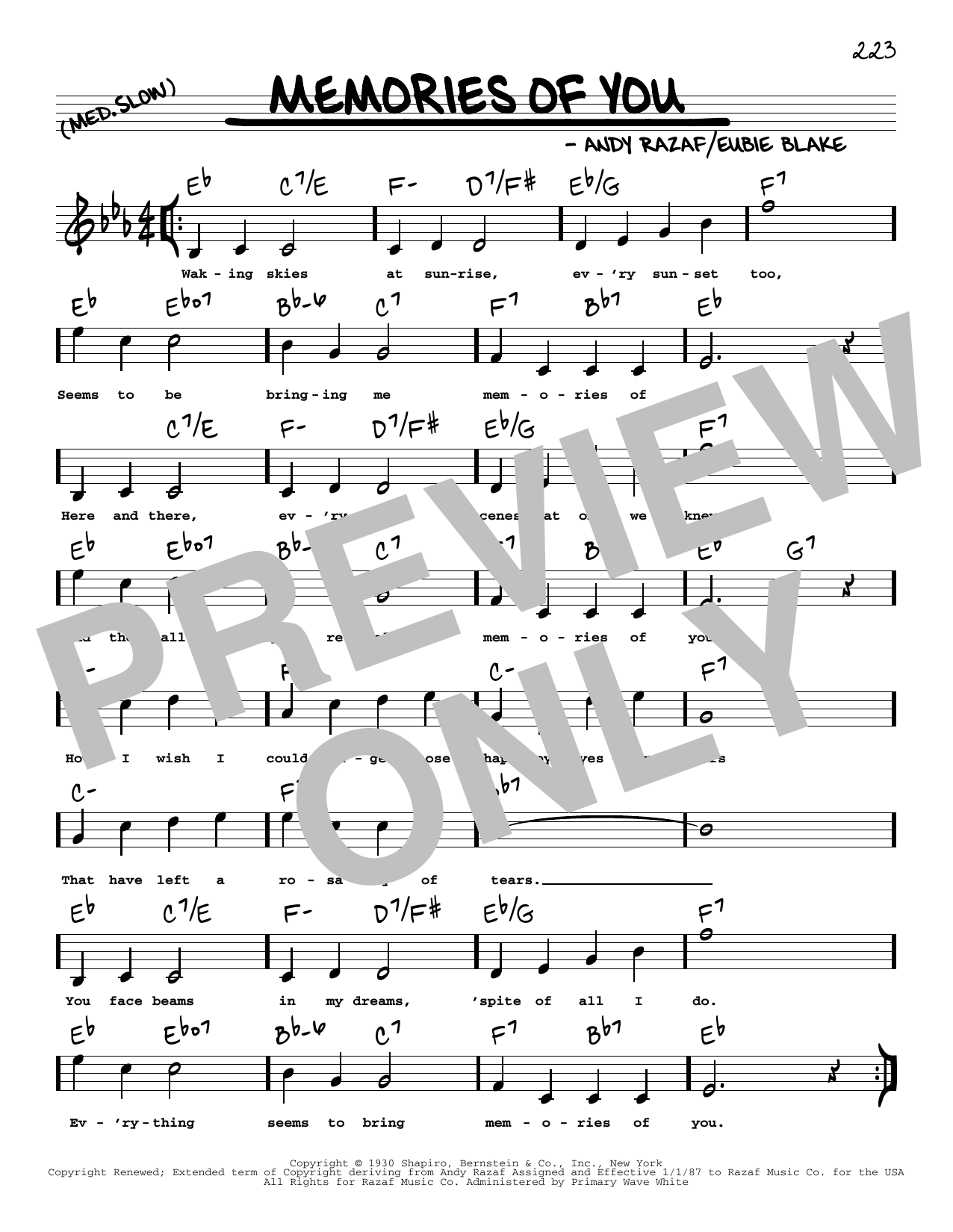 Andy Razaf Memories Of You (arr. Robert Rawlins) sheet music notes and chords. Download Printable PDF.
