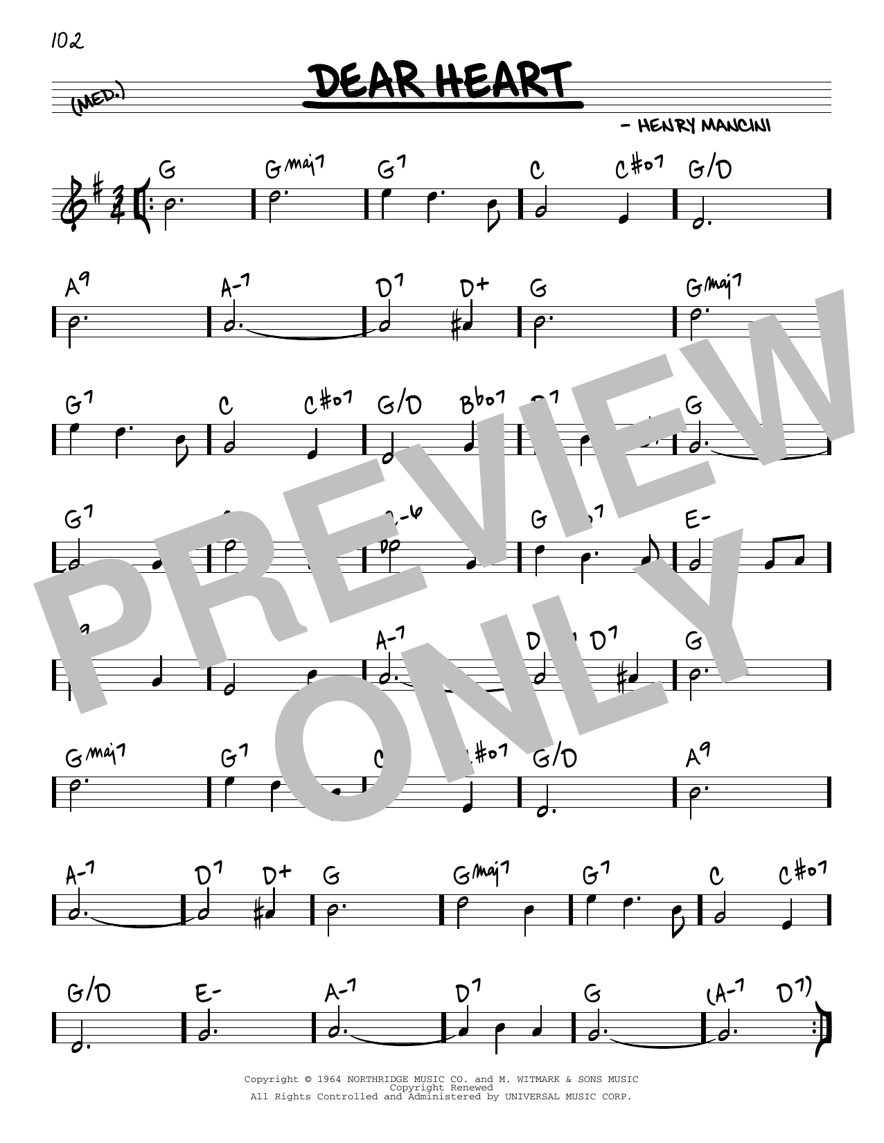 Andy Williams Dear Heart sheet music notes and chords. Download Printable PDF.