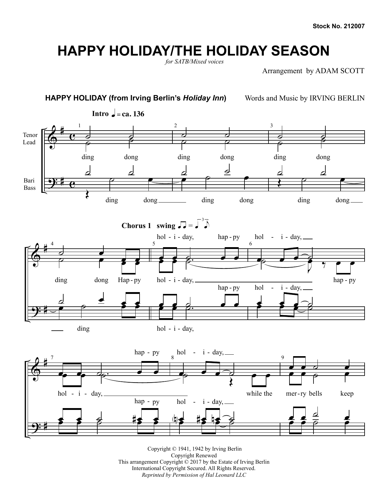 Andy Williams Happy Holiday The Holiday Season Arr Adam Scott Sheet Music Pdf Notes Chords Barbershop Score Ssaa Choir Download Printable Sku 407173