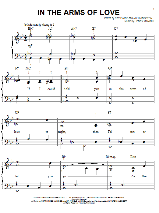 Learn to play Andy Williams In The Arms Of Love sheet music for Easy Piano in minutes. Price: 6.9900$ Andy Williams In The Arms Of Love sheet music notes and chords arranged for Easy Piano