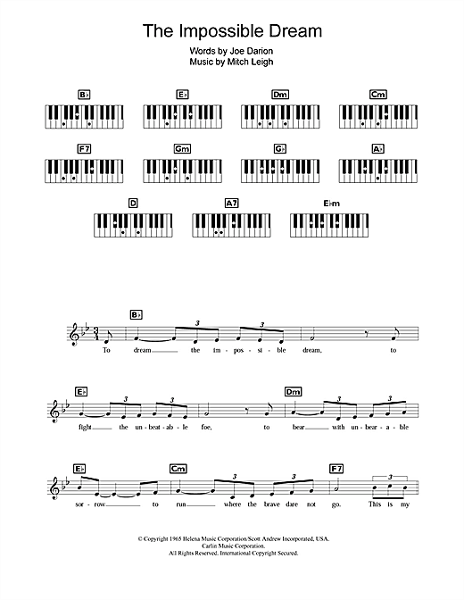 Andy Williams The Impossible Dream From Man Of La Mancha Sheet Music Pdf Notes Chords Musical Show Score Piano Chords Lyrics Download Printable Sku 358313