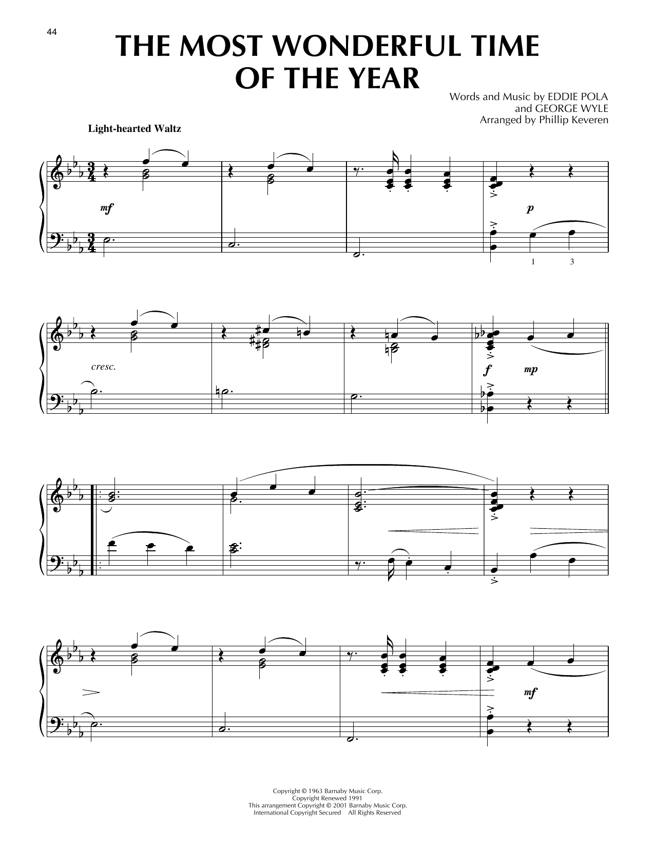 Andy Williams The Most Wonderful Time Of The Year [Jazz version] (arr. Phillip Keveren) sheet music notes and chords. Download Printable PDF.