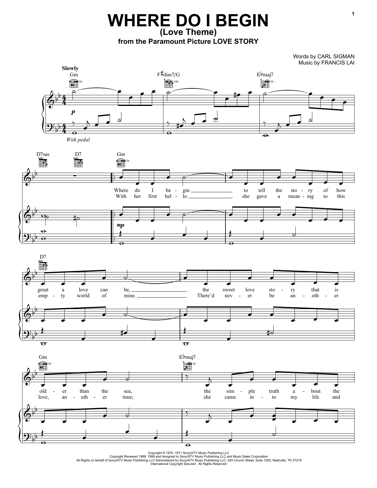 Andy Williams Where Do I Begin (Love Theme) sheet music notes and chords. Download Printable PDF.