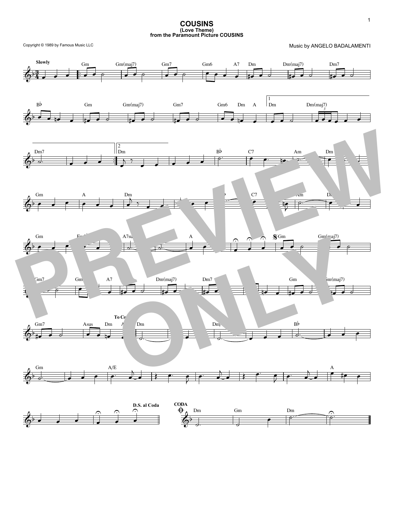 Learn to play Angelo Badalamenti Cousins (Love Theme) sheet music for Piano Solo in minutes. Angelo Badalamenti Cousins (Love Theme) sheet music notes and chords