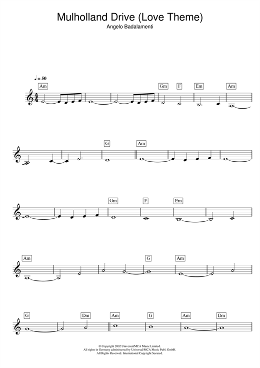 Learn to play Angelo Badalamenti Mulholland Drive (Love Theme) sheet music for Keyboard (Abridged) in minutes. Angelo Badalamenti Mulholland Drive (Love Theme) sheet music notes and chords. Download Printable PDF.