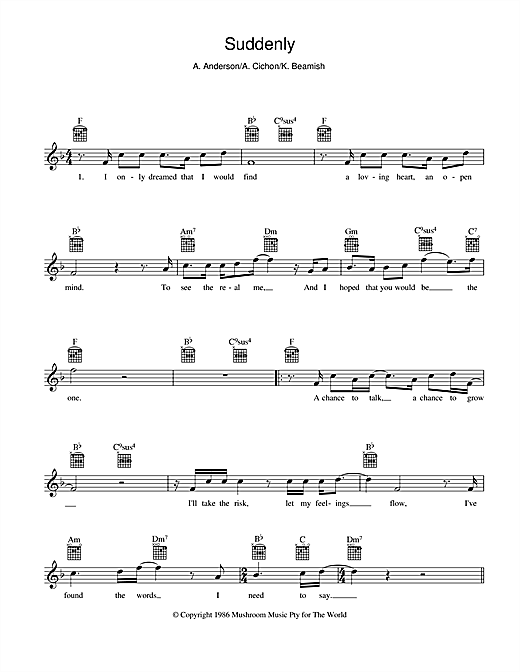 Angry Anderson Suddenly sheet music notes and chords. Download Printable PDF.