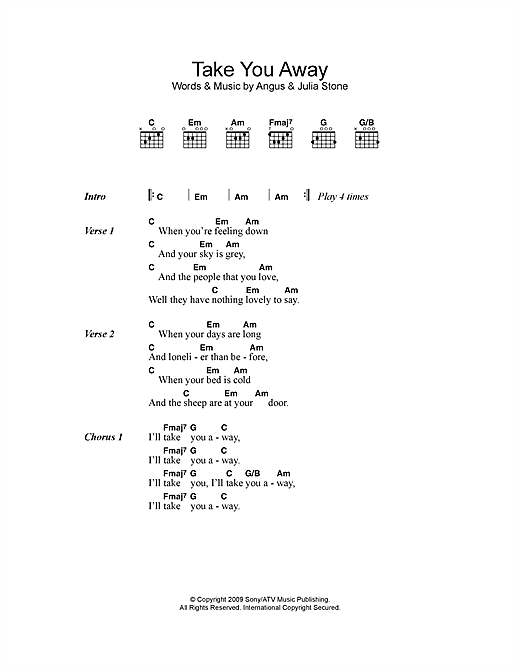 Angus Julia Stone Take You Away Sheet Music Pdf Notes Chords Folk Score Guitar Chords Lyrics Download Printable Sku 113764