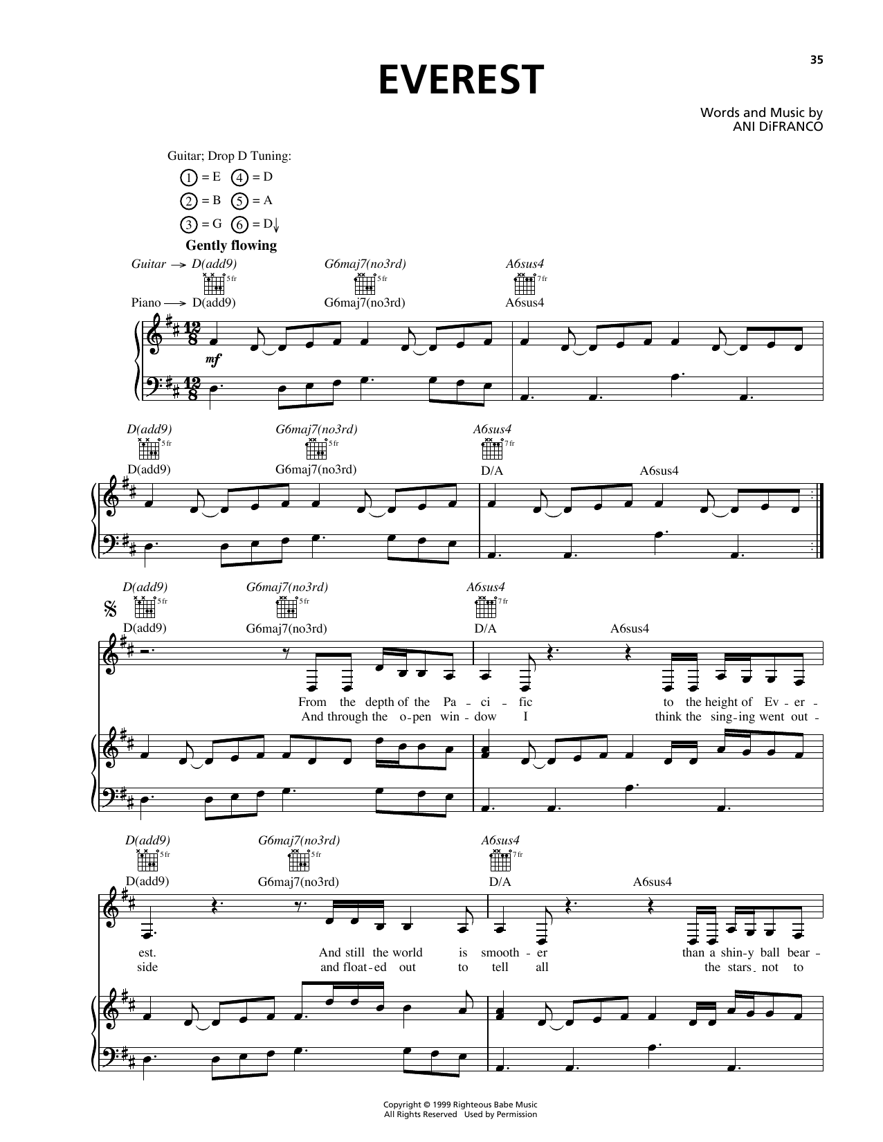 Ani DiFranco Everest sheet music notes and chords. Download Printable PDF.