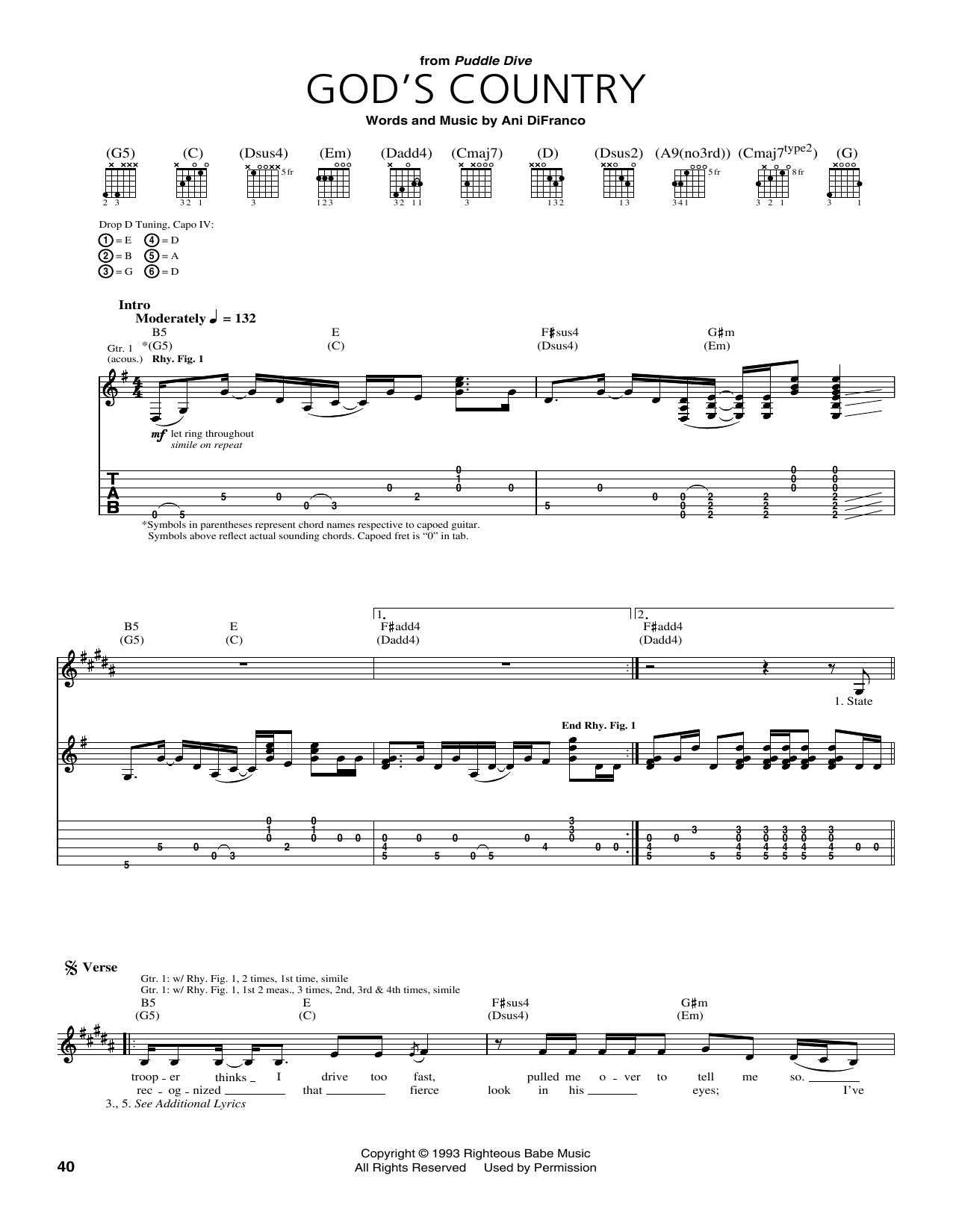 Ani Difranco God S Country Sheet Music Pdf Notes Chords Pop Score Guitar Tab Download Printable Sku 159646