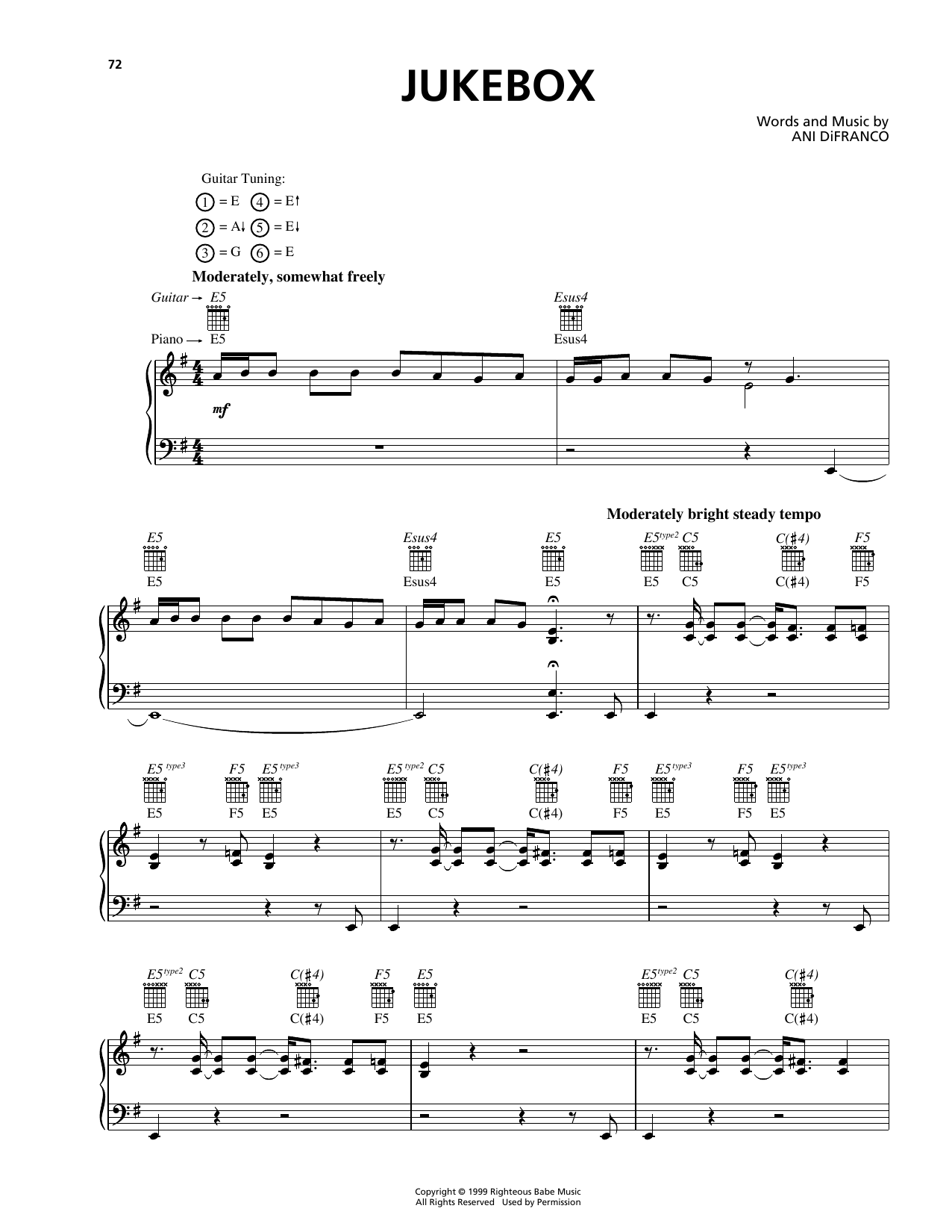 Ani DiFranco Jukebox sheet music notes and chords. Download Printable PDF.