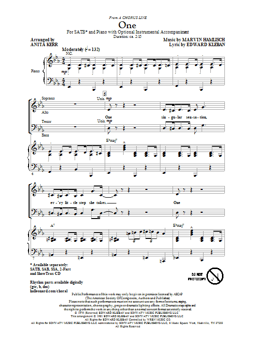 Anita Kerr One (from A Chorus Line) sheet music notes and chords. Download Printable PDF.