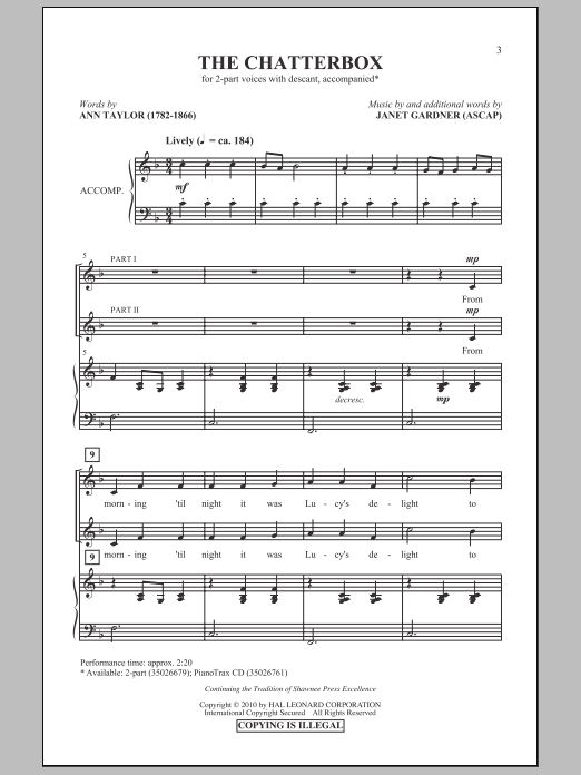 Ann Taylor The Chatterbox sheet music notes and chords. Download Printable PDF.