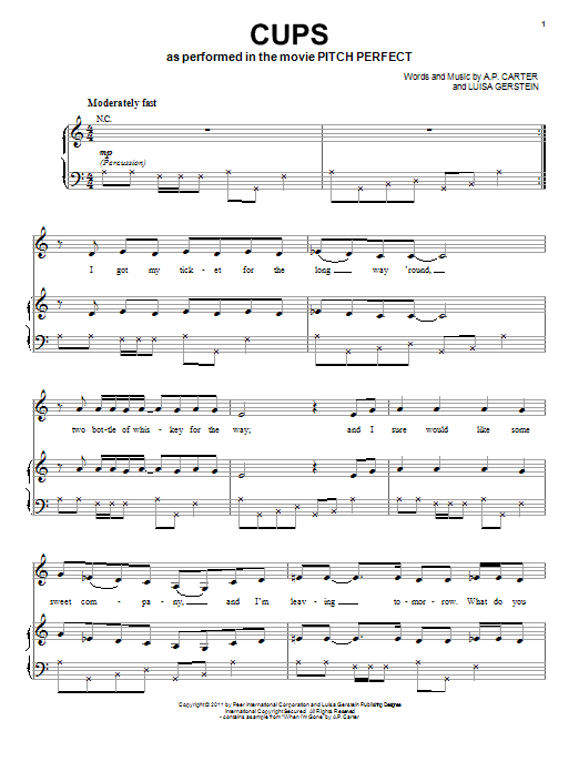 Anna Kendrick Cups When I M Gone Sheet Music Pdf Notes Chords Pop Score Easy Guitar Tab Download Printable Sku 152882