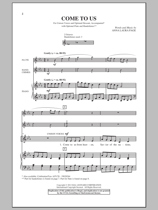 Anna Laura Page Come To Us sheet music notes and chords. Download Printable PDF.